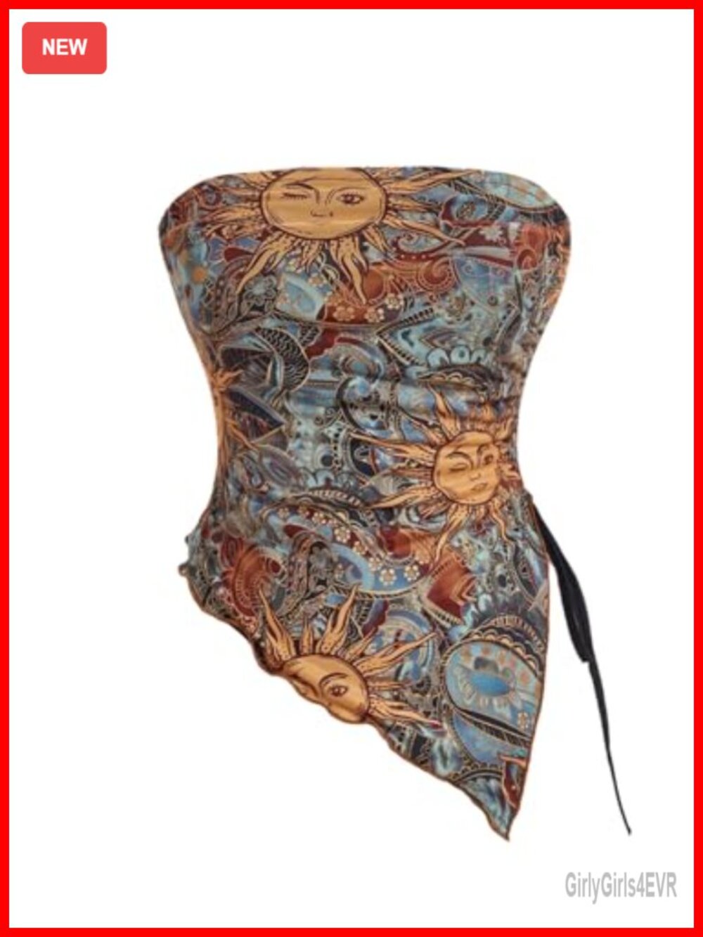 Boho Crop Top Y2K Paisley Asymmetrical Bandeau Tube Top Strapless
